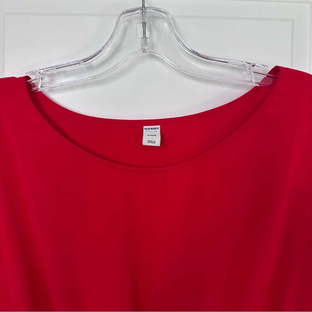 Red Dolman Short Sleeve dress or beach cover up with drawstring waist - Picture 3 of 12